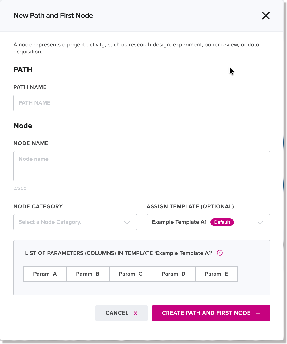 New Path and First Node dialog