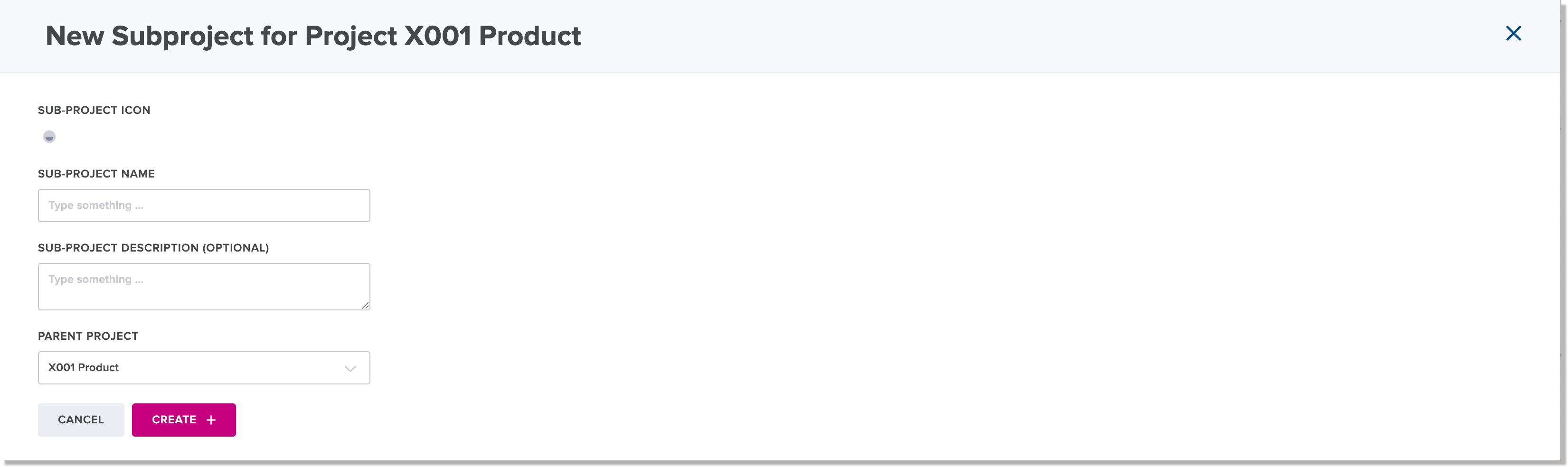 New Subproject dialog
