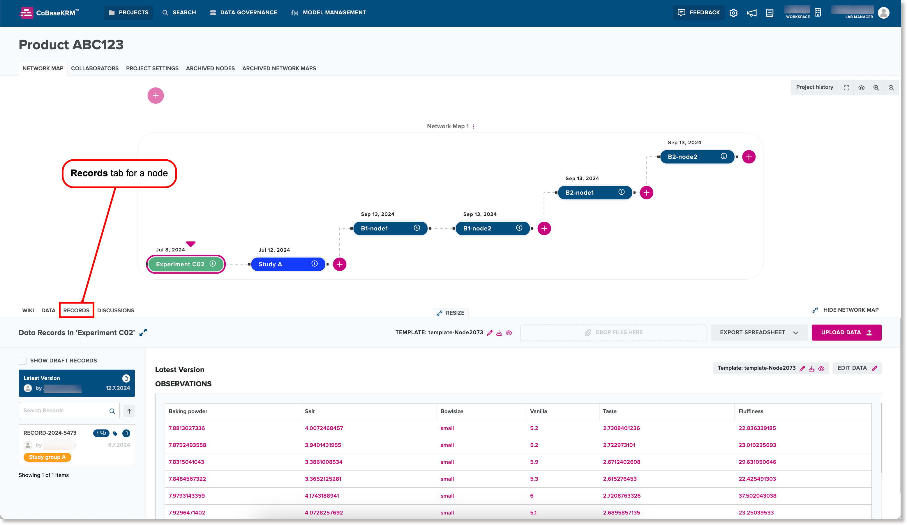 Records tab for a node