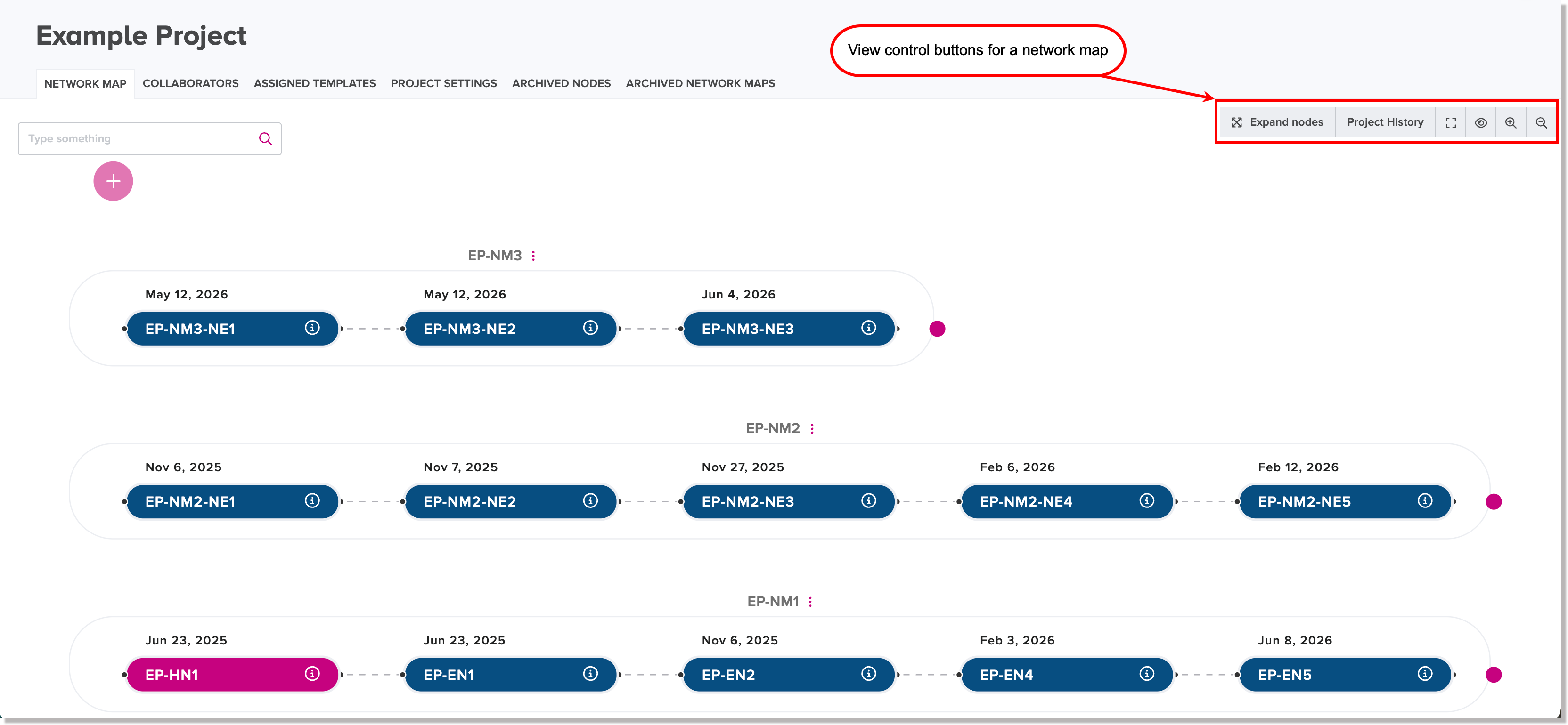 View control buttons for a network map