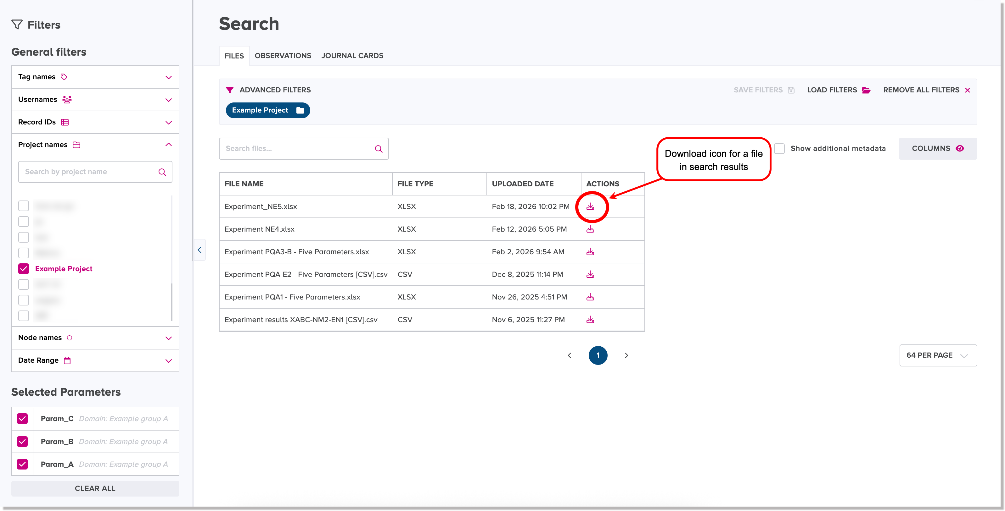 Download icon for file in search results
