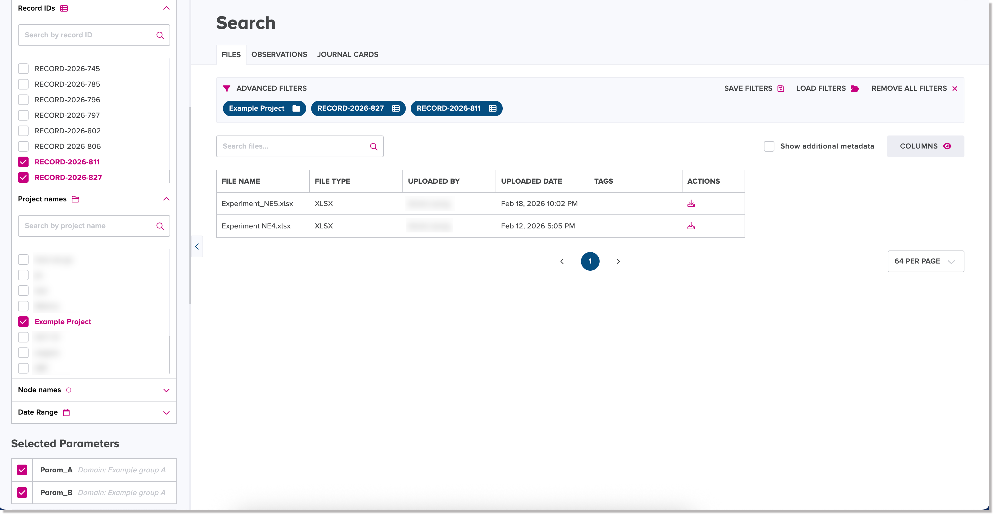 Example file search results
