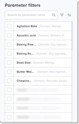 Parameter names list in left panel