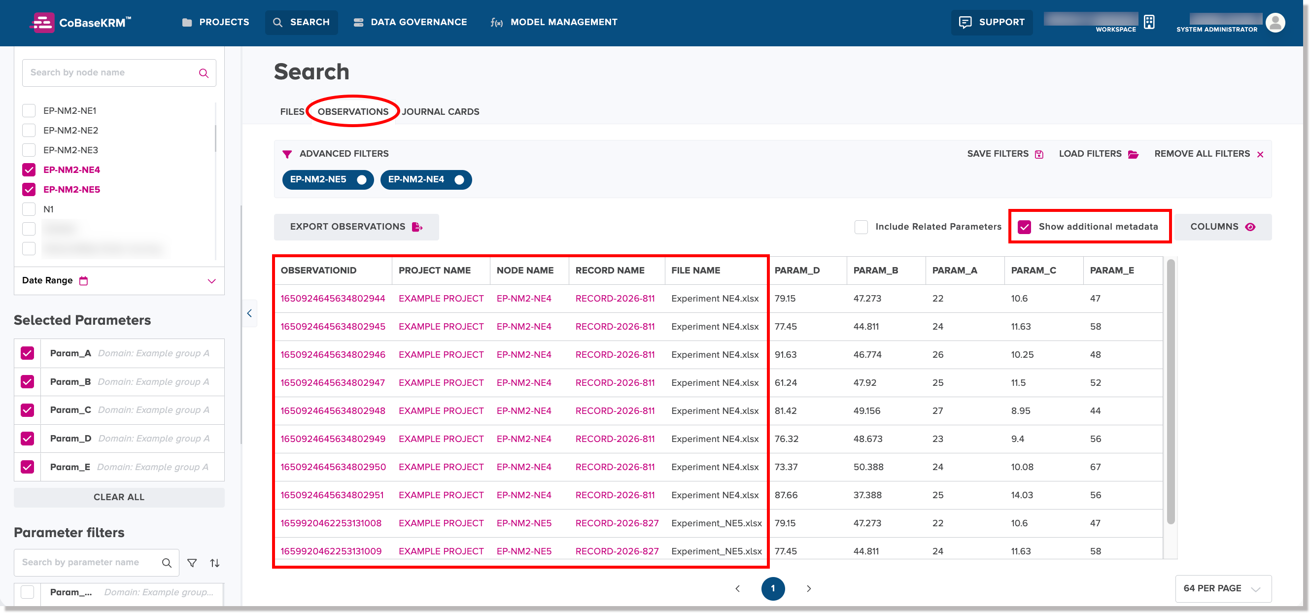 Columns display list includes extra columns when results checkboxes are turned on